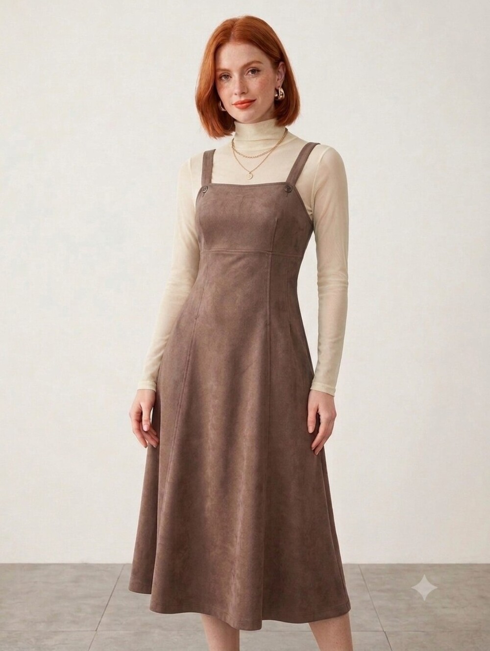 Nordstrom Free's Mart Brown Faux Suede Maxi Pinafore Dress